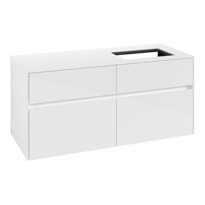 V&B Collaro Meuble sous lavabo 120x54,8x50cm, lavabo à droite, LED 8,8 W, blanc brillant