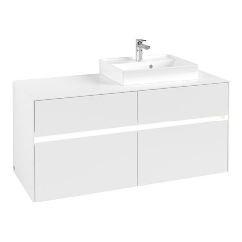 V&B Collaro Meuble sous lavabo 120x54,8x50cm, lavabo à droite, LED 8,8 W, blanc mat