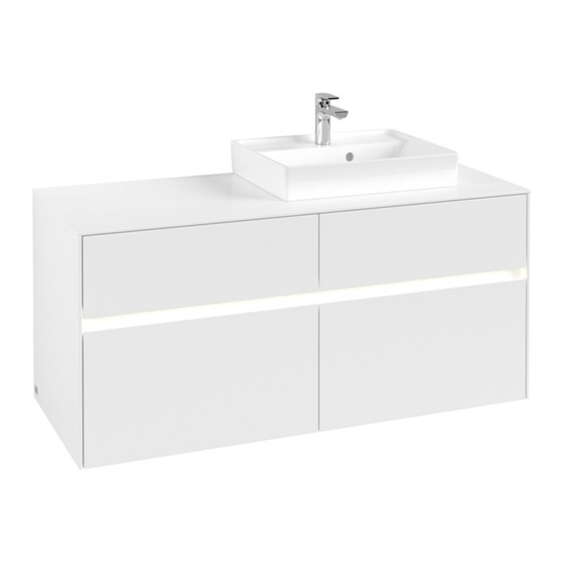 V&B Collaro Meuble sous lavabo 120x54,8x50cm, lavabo à droite, LED 8,8 W, blanc mat