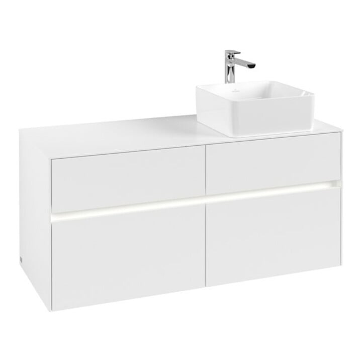 V&B Collaro Meuble sous-lavabo 120x54,8x50cm, lavabo à droite, LED 8,8 W, blanc mat