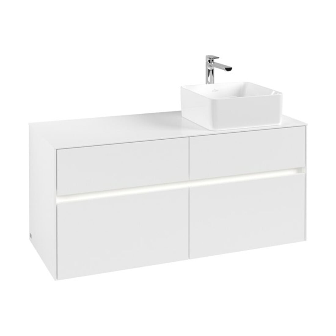 V&B Collaro Meuble sous-lavabo 120x54,8x50cm, lavabo à droite, LED 8,8 W, blanc mat