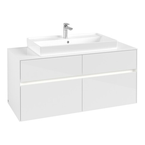 V&B Collaro Meuble sous lavabo 120x54,8x50cm, LED 8,8 W, blanc brillant