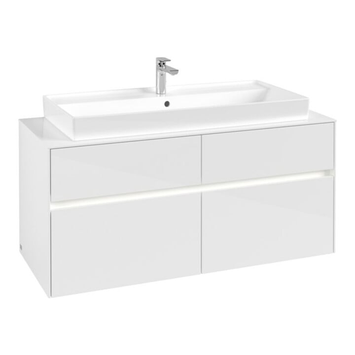V&B Collaro Meuble sous lavabo 120x54,8x50cm, WT mi, LED 8,8 W, blanc brillant