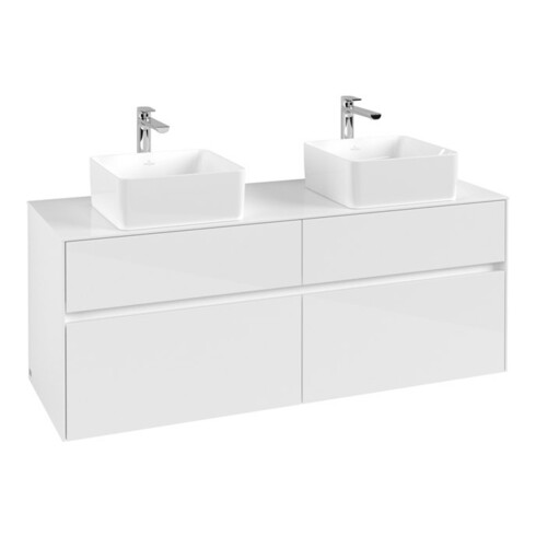 V&B Collaro Meuble sous lavabo 140x54,8x50 cm, 2 tiroirs, Blanc brillant