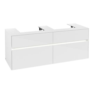V&B Collaro Meuble sous lavabo 140x54,8x50 cm, 2 tiroirs, LED 10 W, blanc brillant