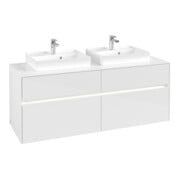 V&B Collaro Meuble sous lavabo 140x54,8x50 cm, 2 tiroirs, LED 10 W, blanc brillant-3