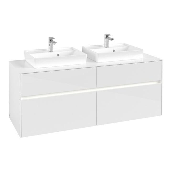 V&B Collaro Meuble sous lavabo 140x54,8x50 cm, 2 tiroirs, LED 10 W, blanc brillant