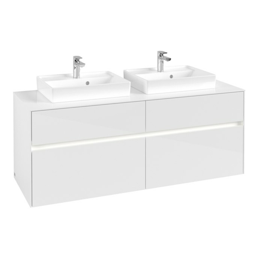 V&B Collaro Meuble sous lavabo 140x54,8x50 cm, 2 tiroirs, LED 10 W, blanc brillant