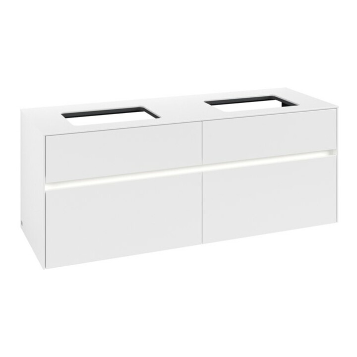 V&B Collaro Meuble sous lavabo 140x54,8x50 cm, 2 tiroirs, LED 10 W, blanc mat