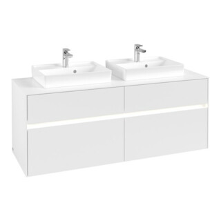 V&B Collaro Meuble sous lavabo 140x54,8x50 cm, 2 tiroirs, LED 10 W, blanc mat
