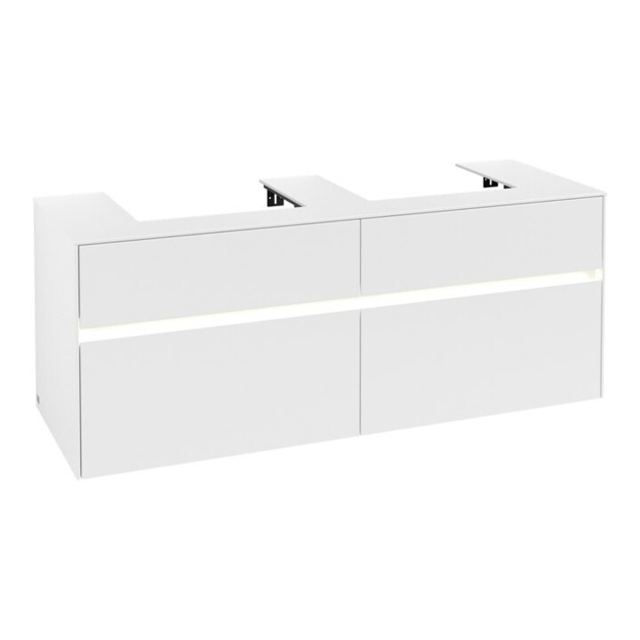 V&B Collaro Meuble sous lavabo 140x54,8x50 cm, 2 tiroirs, LED 10 W, blanc mat