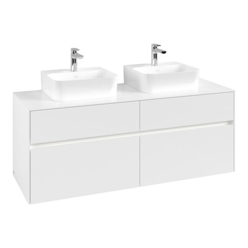V&B Collaro Meuble sous lavabo 140x54,8x50 cm, 2 tiroirs, LED 10 W, blanc mat
