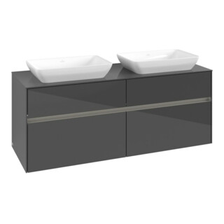 V&B Collaro Meuble sous lavabo 140x54,8x50 cm, 2 tiroirs, LED 10 W, gris brillant