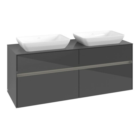 V&B Collaro Meuble sous lavabo 140x54,8x50 cm, 2 tiroirs, LED 10 W, gris brillant