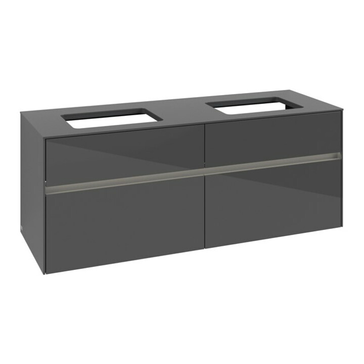 V&B Collaro Meuble sous lavabo 140x54,8x50 cm, 2 tiroirs, LED 10 W, gris brillant