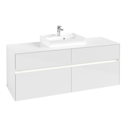 V&B Collaro meuble sous-lavabo 140x54,8x50 cm, WT mi, LED 10 W, blanc brillant