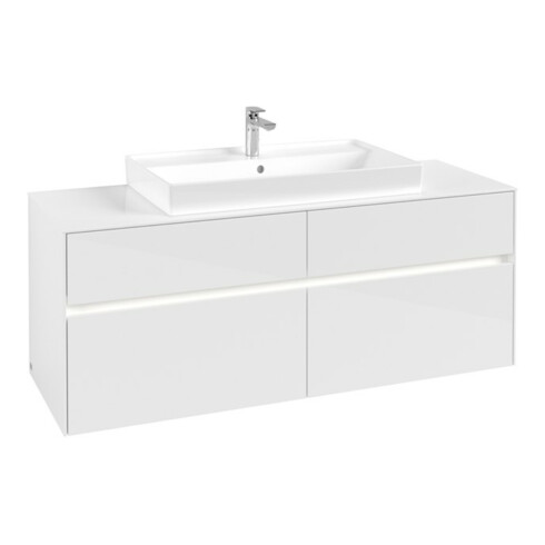 V&B Collaro Meuble sous lavabo 140x54,8x50 cm, WT mi, LED 10 W, blanc brillant