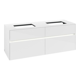 V&B Collaro Meuble sous lavabo 140x54,8x50cm, 2 tiroirs, LED 10 W, blanc brillant