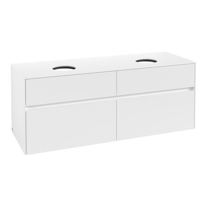 V&B Collaro Meuble sous lavabo 140x54,8x50cm, 2 tiroirs, LED 10 W, blanc mat