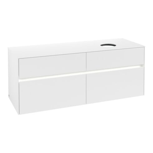 V&B Collaro Meuble sous lavabo 140x54,8x50cm, évier droit, LED 10W, blanc mat