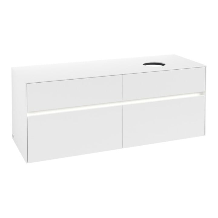 V&B Collaro Meuble sous lavabo 140x54,8x50cm, évier droit, LED 10W, blanc mat