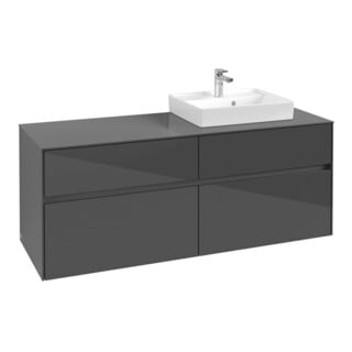 V&B Collaro Meuble sous-lavabo 140x54,8x50cm, lavabo à droite, gris brillant