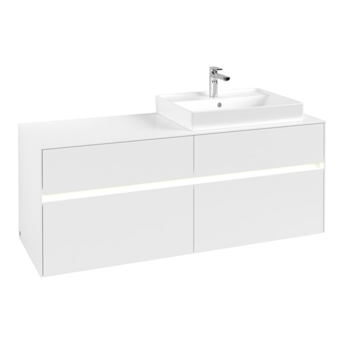 V&B Collaro Meuble sous lavabo 140x54,8x50cm, lavabo à droite, LED 10W, blanc mat