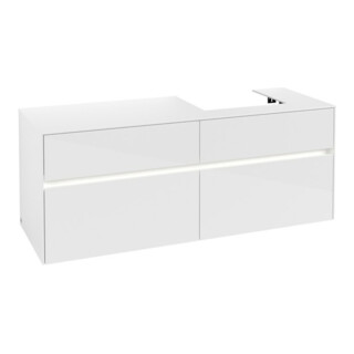 V&B Collaro Meuble sous lavabo 140x54,8x50cm, lavabo droit, LED 10W, blanc brillant