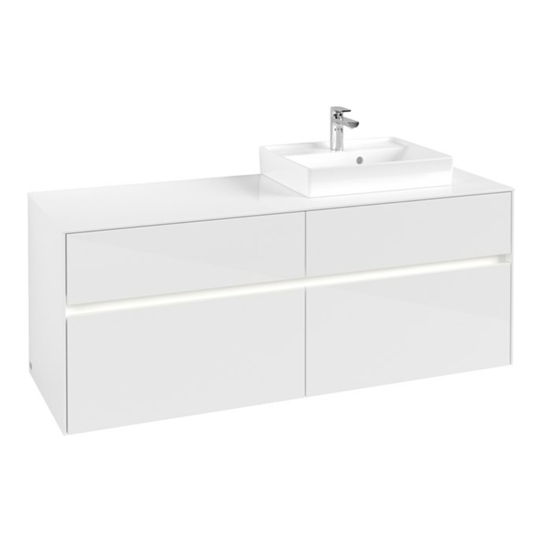 V&B Collaro Meuble sous lavabo 140x54,8x50cm, lavabo droit, LED 10W, blanc brillant