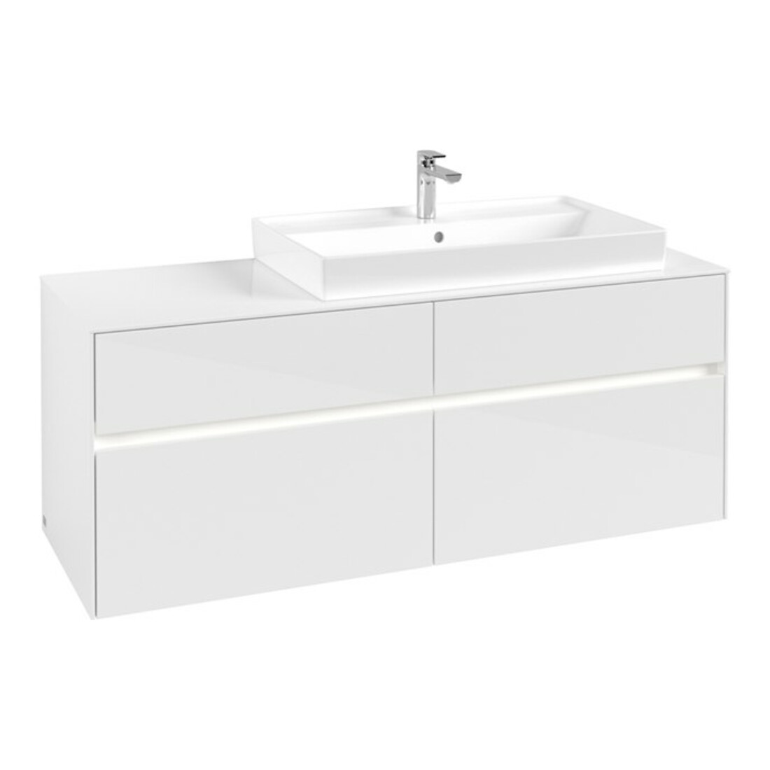 V&B Collaro Meuble sous lavabo 140x54,8x50cm, lavabo droite, avec LED, blanc brillant