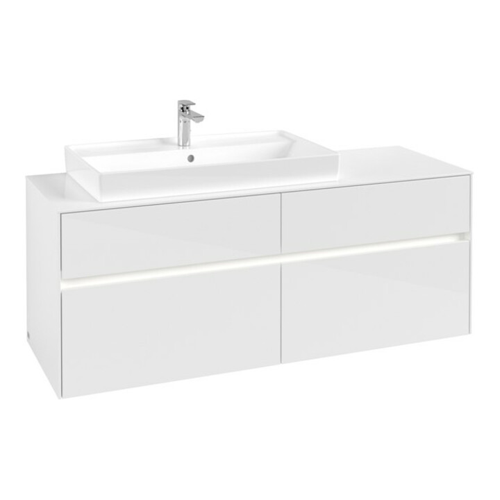 V&B Collaro Meuble sous lavabo 140x54,8x50cm, WT l, LED 10W, blanc brillant