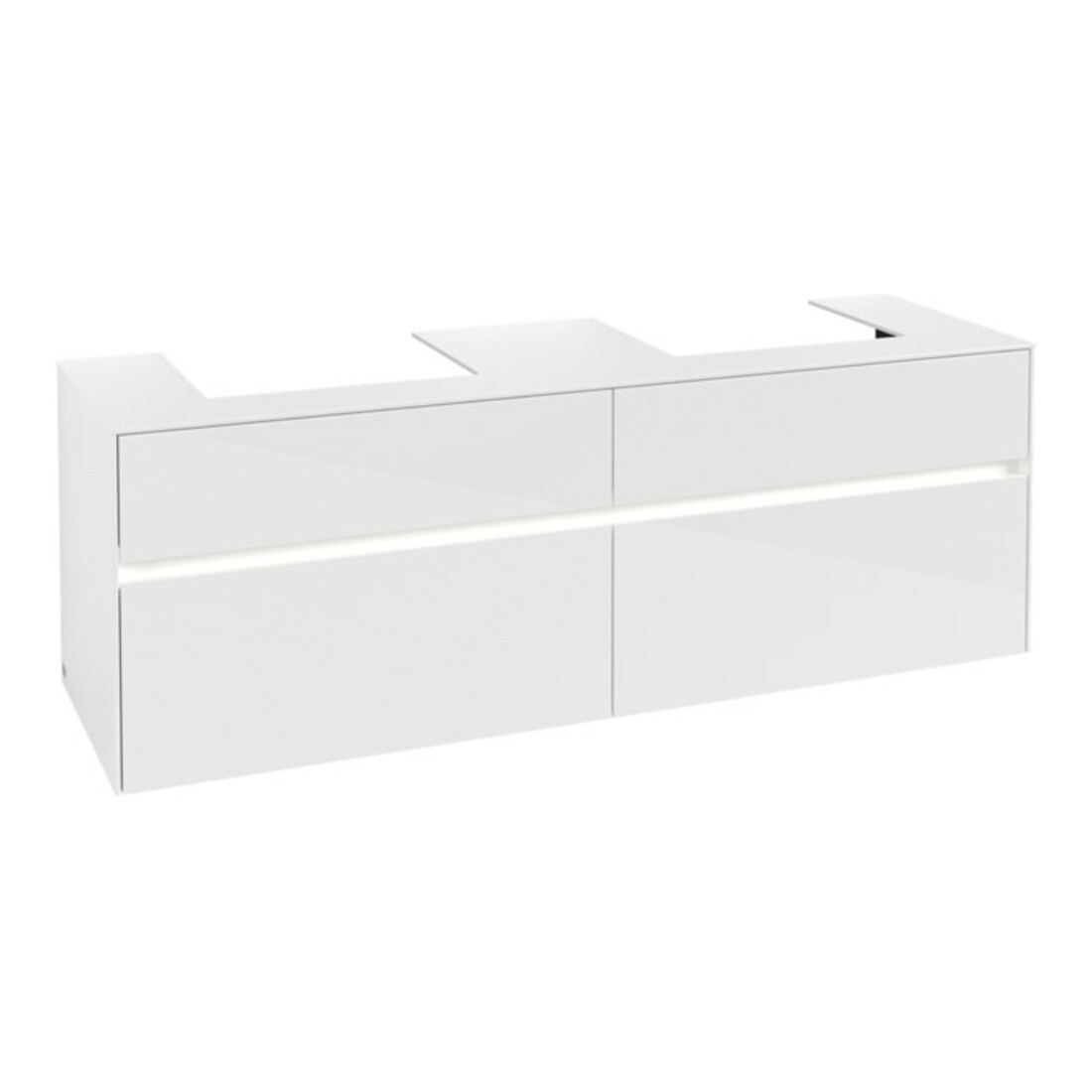 V&B Collaro Meuble sous lavabo 160x54,8x50 cm, 2 portes, avec LED, blanc brillant