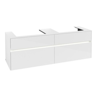 V&B Collaro Meuble sous lavabo 160x54,8x50 cm, 2 tiroirs, avec LED, blanc brillant