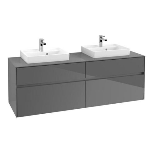 V&B Collaro Meuble sous lavabo 160x54,8x50 cm, 2 tiroirs, avec LED, gris brillant