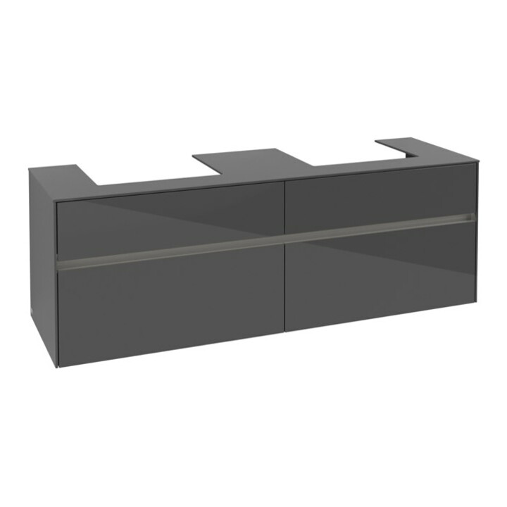 V&B Collaro Meuble sous lavabo 160x54,8x50 cm, 2 tiroirs, avec LED, gris brillant