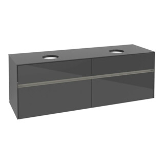 V&B Collaro Meuble sous lavabo 160x54,8x50 cm, 2 tiroirs, avec LED, gris brillant