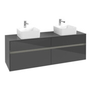 V&B Collaro Meuble sous lavabo 160x54,8x50 cm, 2 tiroirs, avec LED, gris brillant-3