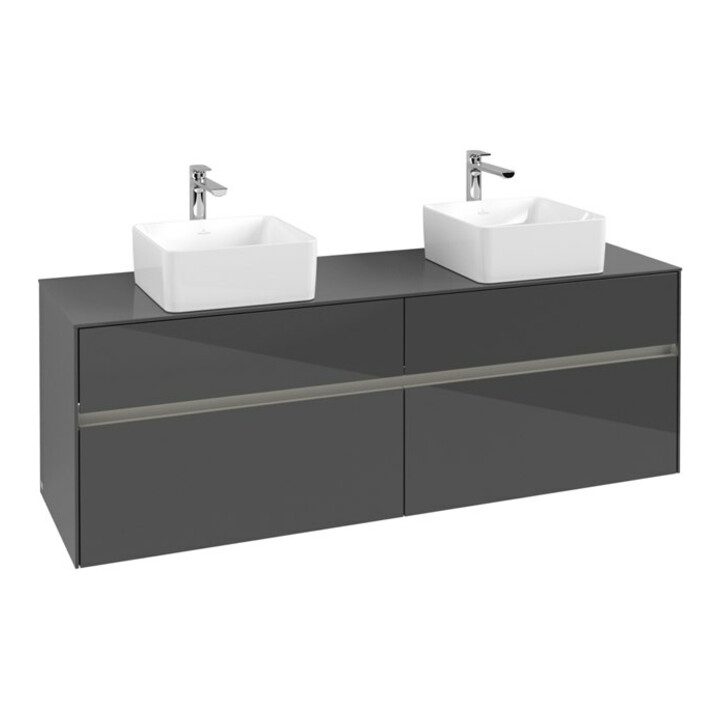 V&B Collaro Meuble sous lavabo 160x54,8x50 cm, 2 tiroirs, avec LED, gris brillant