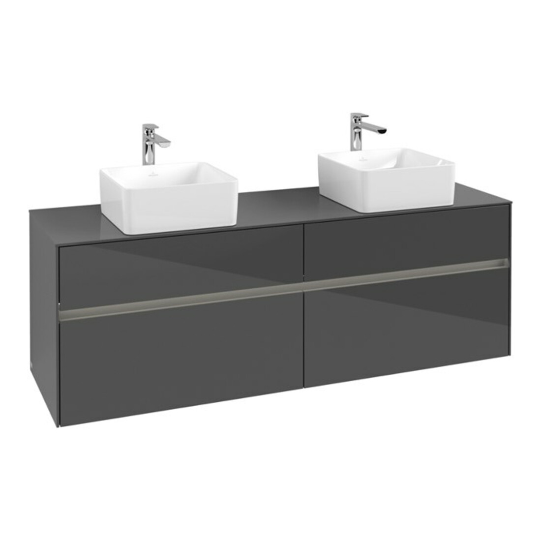 V&B Collaro Meuble sous lavabo 160x54,8x50 cm, 2 tiroirs, avec LED, gris brillant