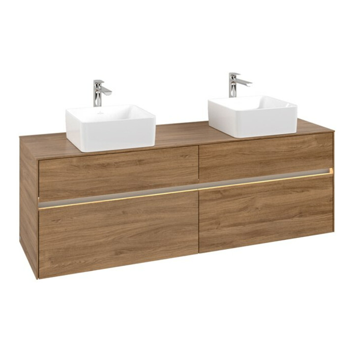 V&B Collaro Meuble sous lavabo 160x54,8x50 cm, 2 tiroirs, avec LED, Kan Oa