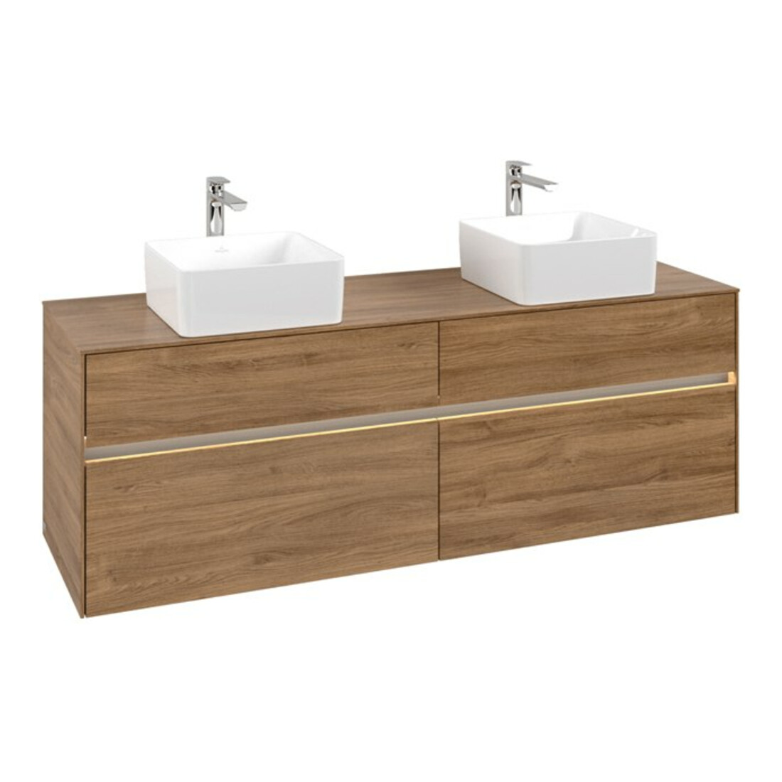 V&B Collaro Meuble sous lavabo 160x54,8x50 cm, 2 tiroirs, avec LED, Kan Oa