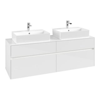 V&B Collaro Meuble sous lavabo 160x54,8x50 cm, 2 tiroirs, LED 12W, blanc brillant