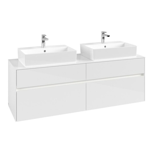 V&B Collaro Meuble sous lavabo 160x54,8x50 cm, 2 tiroirs, LED 12W, blanc brillant