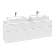 V&B Collaro Meuble sous lavabo 160x54,8x50 cm, 2 tiroirs, LED 12W, blanc brillant
