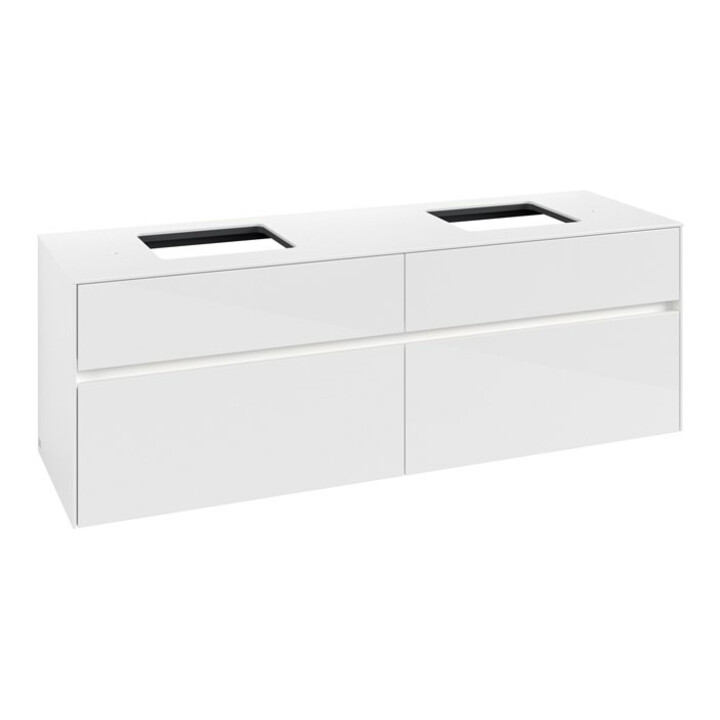 V&B Collaro Meuble sous lavabo 160x54,8x50 cm, 2 tiroirs, LED 12W, blanc brillant