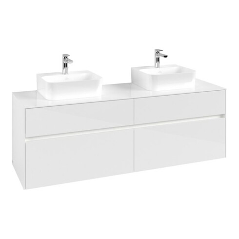V&B Collaro Meuble sous lavabo 160x54,8x50cm, 2 tiroirs, LED 12W, blanc brillant