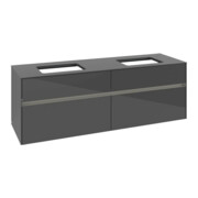 V&B Collaro Meuble sous lavabo 160x54,8x50cm, 2 tiroirs, LED 12W, gris brillant