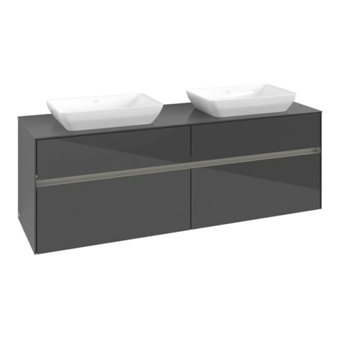 V&B Collaro Meuble sous lavabo 160x54,8x50cm, 2 tiroirs, LED 12W, gris brillant