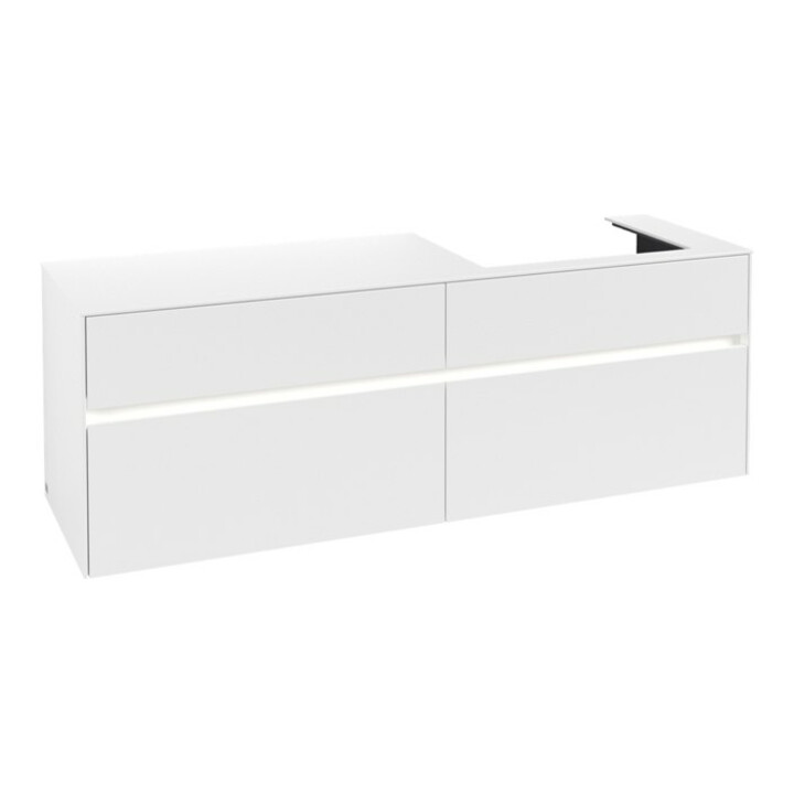 V&B Collaro Meuble sous lavabo 160x54,8x50cm, lavabo à droite, LED 12W, blanc mat