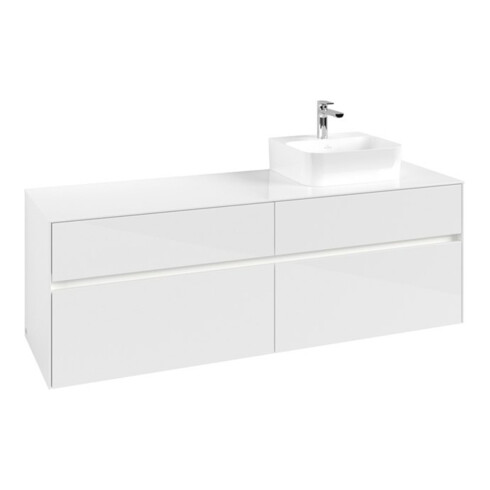 V&B Collaro Meuble sous lavabo 160x54,8x50cm, lavabo droit, LED 12W, blanc brillant